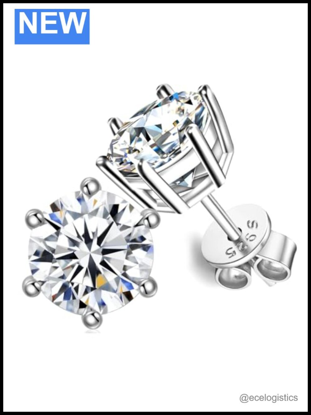 Moissanite Stud Earrings S925 Silver 18K Platinum Plated Push Back Wedding Gift